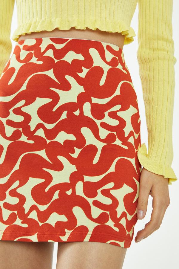 Glamorous Banana-Orange Squiggle Jersey Mini Skirt