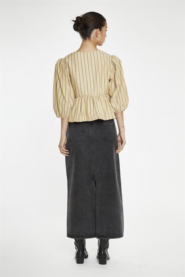 Glamorous Beige-Brown Stipe Tie-Front Top