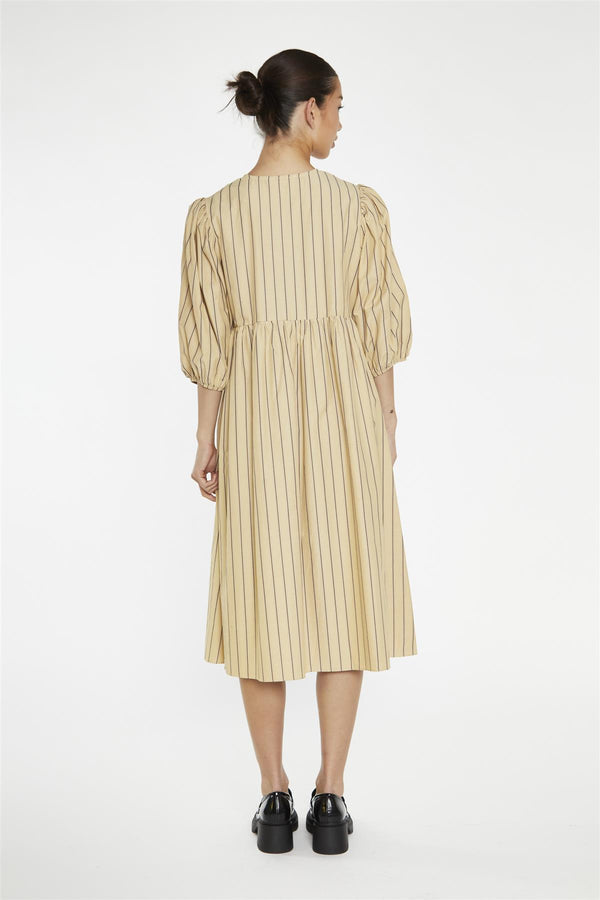 Glamorous Beige-Brown Stripe Tie-Front Midi-Dress