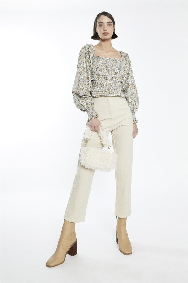 glamorous Beige-Corduroy Straight-Trousers