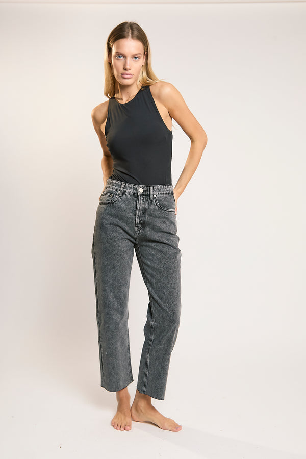 glamorous Black Acid-Wash Straight Leg Jeans
