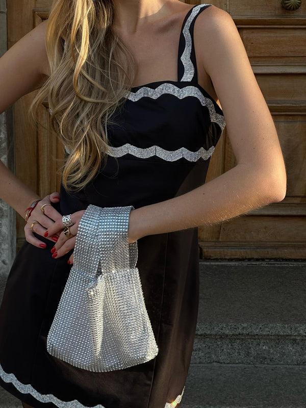 Glamorous Black Annie Diamante Scallop Mini-Dress