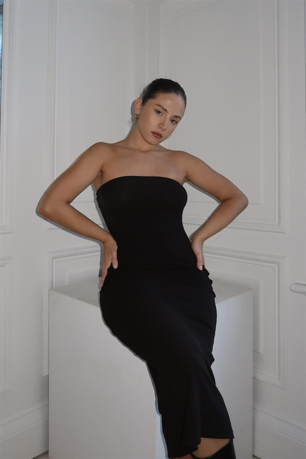 Glamorous Black Bandeau Bodycon Midi-Dress