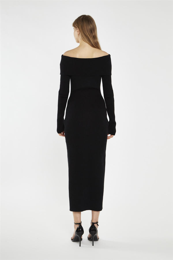 Glamorous Black Bardot Knitted Midi-Dress