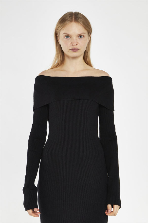 Glamorous Black Bardot Knitted Midi-Dress