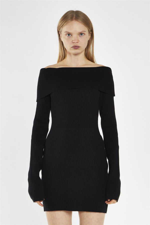Glamorous Black Bardot Knitted Mini-Dress