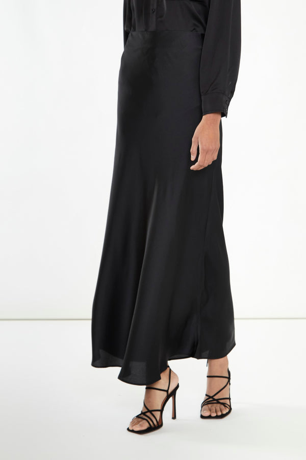 Glamorous Black Bias-Cut Maxi-skirt