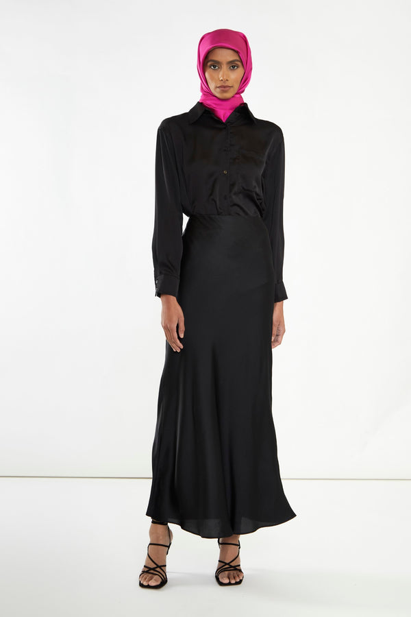 glamorous Black Bias-Cut Maxi-skirt