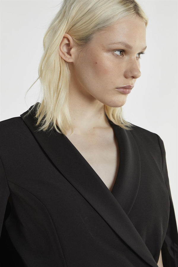 Glamorous Black Blazer-Cape Mini-Dress