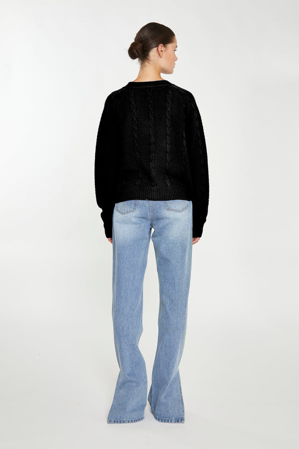 Glamorous Black Button Down Cable Knit Cardigan