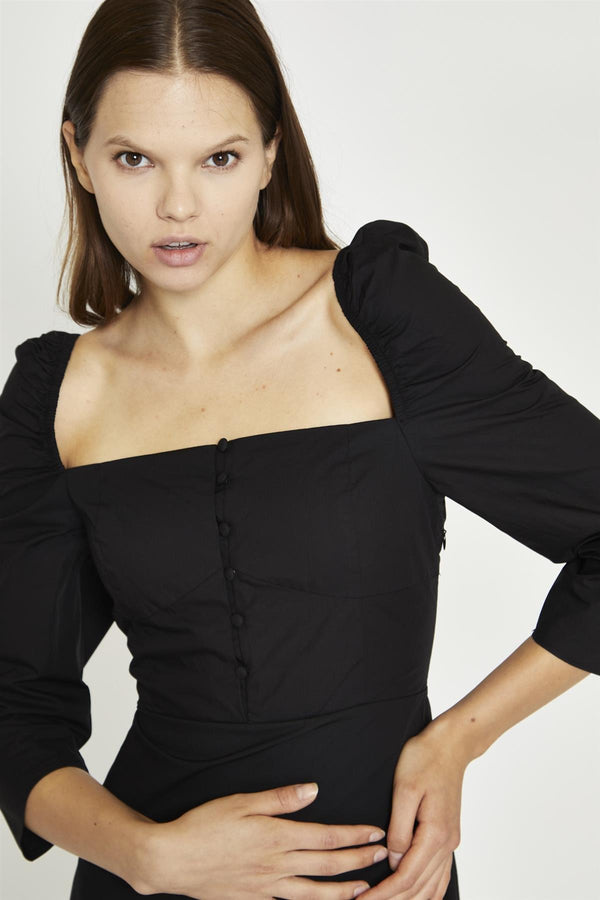 Glamorous Black Button-Front Mini-Dress