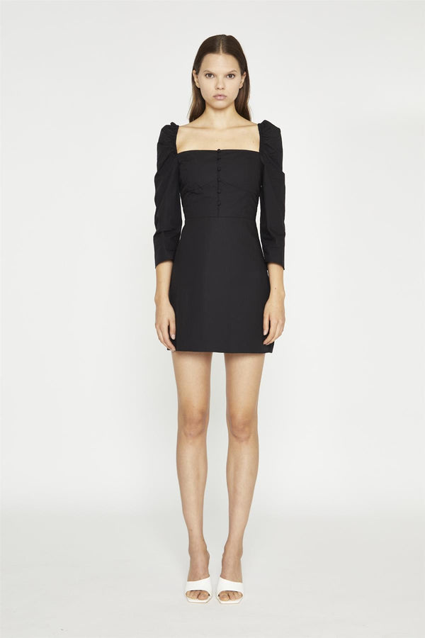 glamorous Black Button-Front Mini-Dress