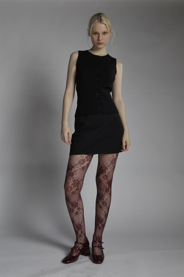 glamorous Black Button-Front-Vest Sleeveless-Top