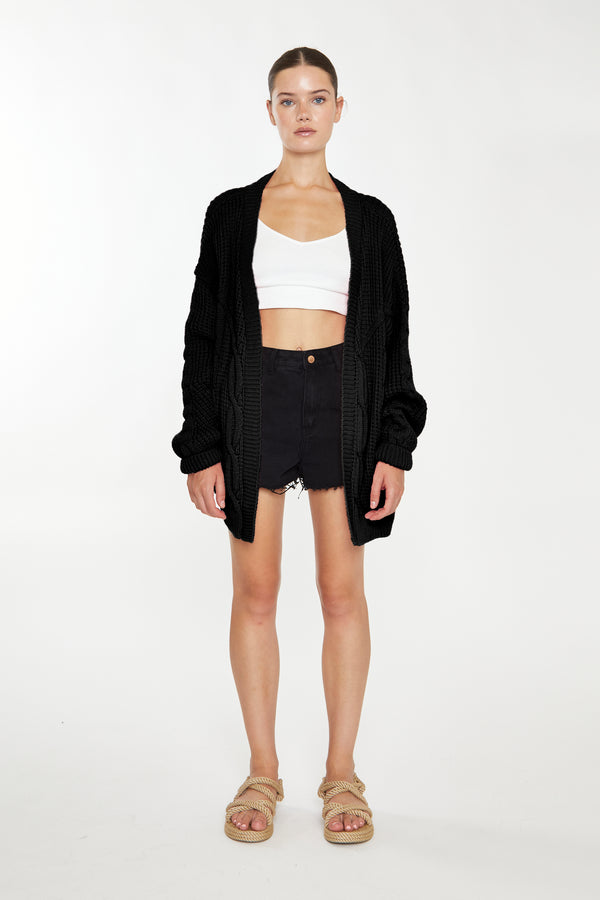 glamorous Black Cable Knit Cardigan