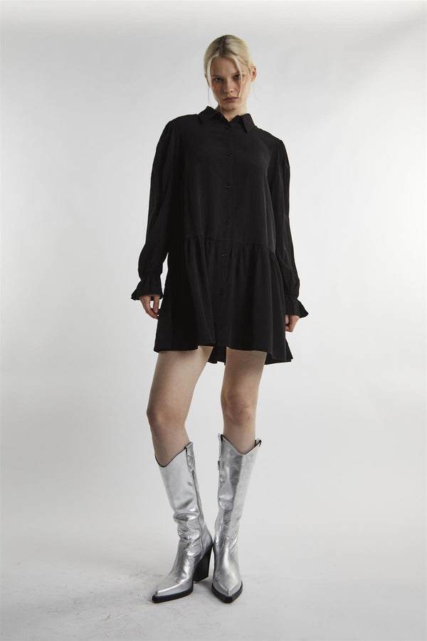 glamorous Black Collared Mini-Dress