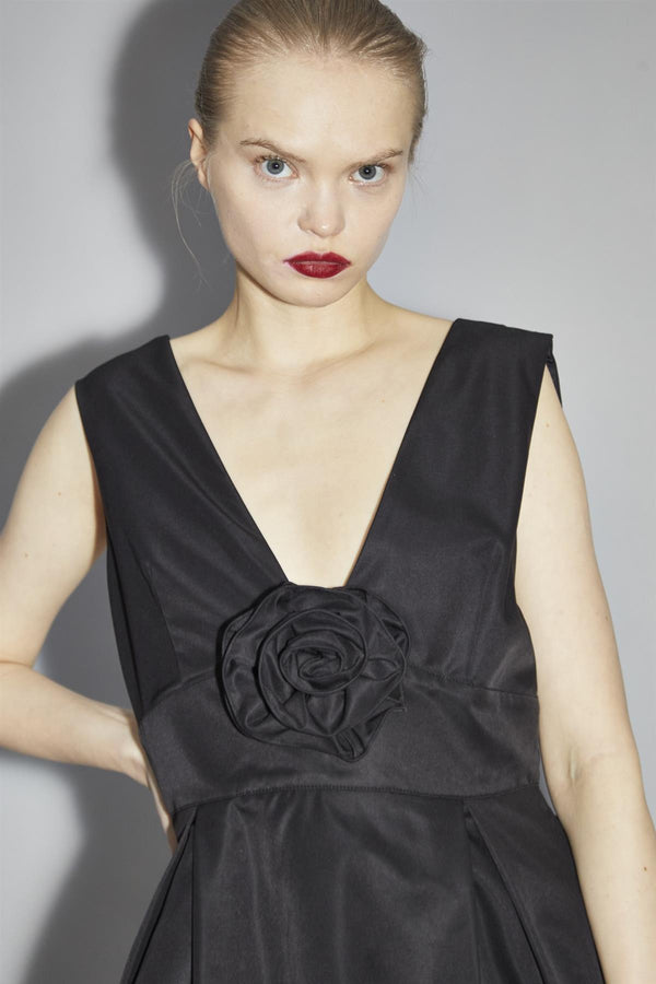 Glamorous Black Corsage Skater Mini-Dress