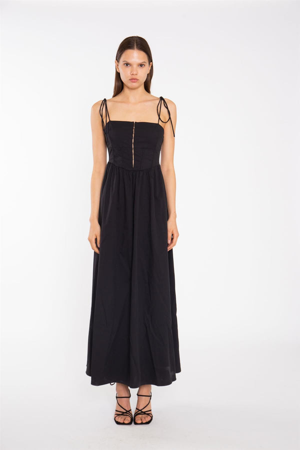 glamorous Black Corset Front Maxi-Dress