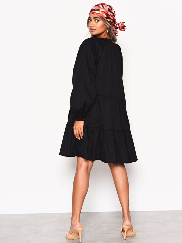Glamorous Black Cotton Long Sleeve Smock Dress