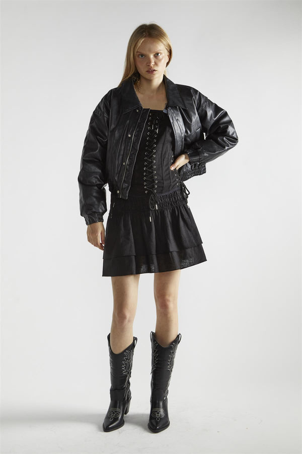 glamorous Black Cropped Bomber Jacket