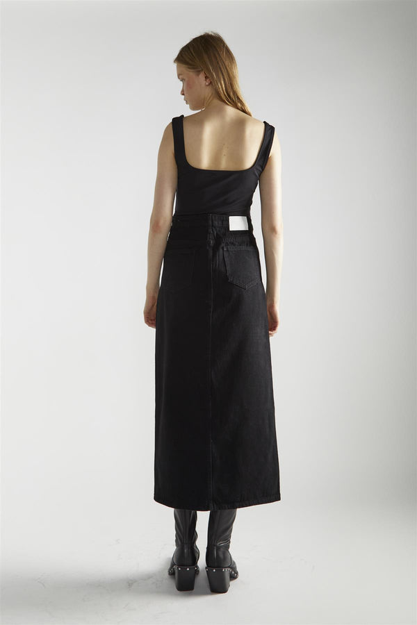 Glamorous Black Denim Centre-Split Maxi-Skirt