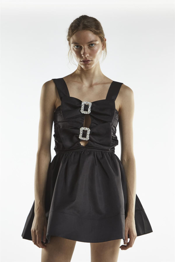 Glamorous Black Diamante Buckle Mini-Dress