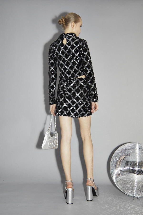 Glamorous Black Diamond-Sequin High Neck Top