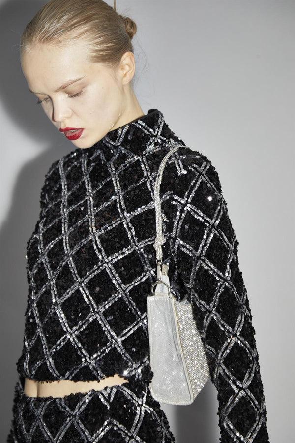 Glamorous Black Diamond-Sequin High Neck Top