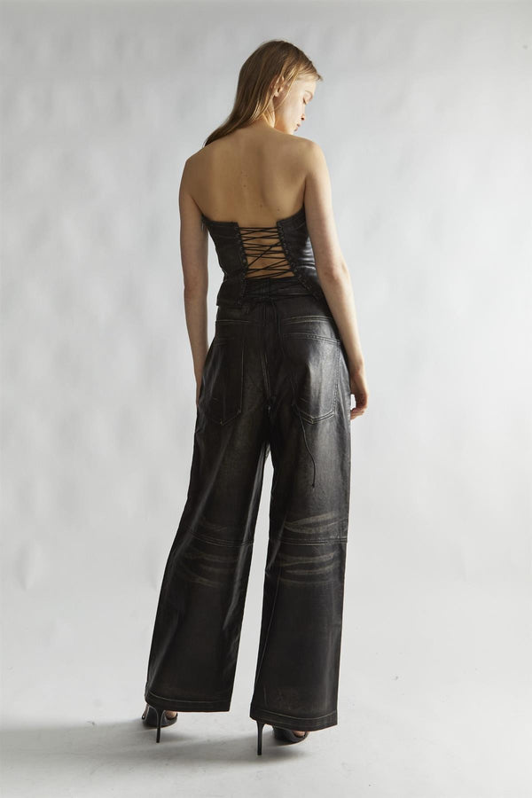 Glamorous Black Distressed-PU Wide-Leg Trousers