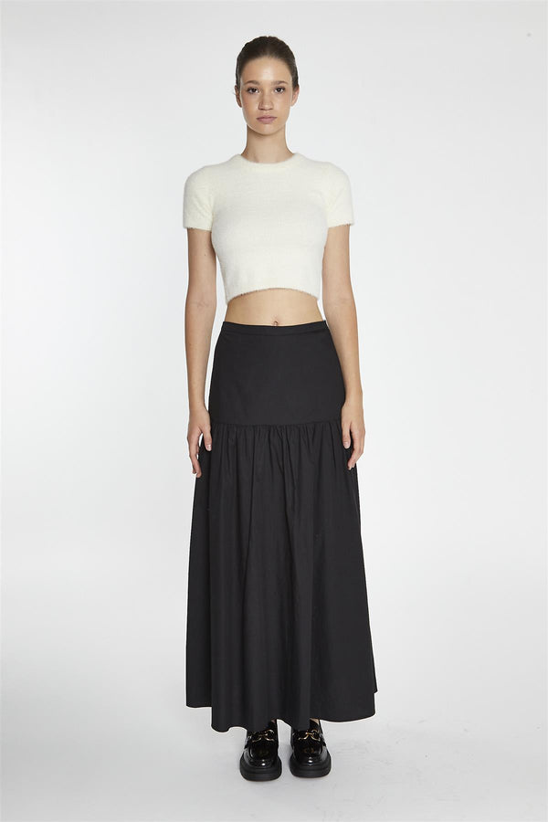 glamorous Black Dropped Waist Maxi-Skirt