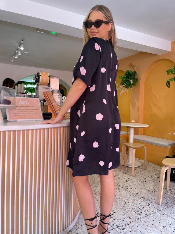 Glamorous Black Floral Satin T-Shirt Mini-Dress