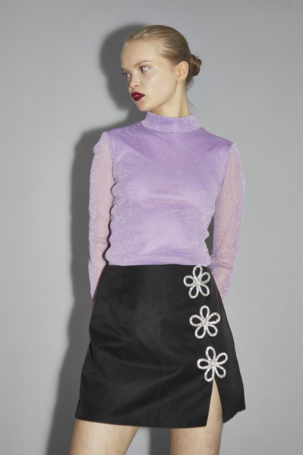 Glamorous Black Flower Trim Mini-Skirt