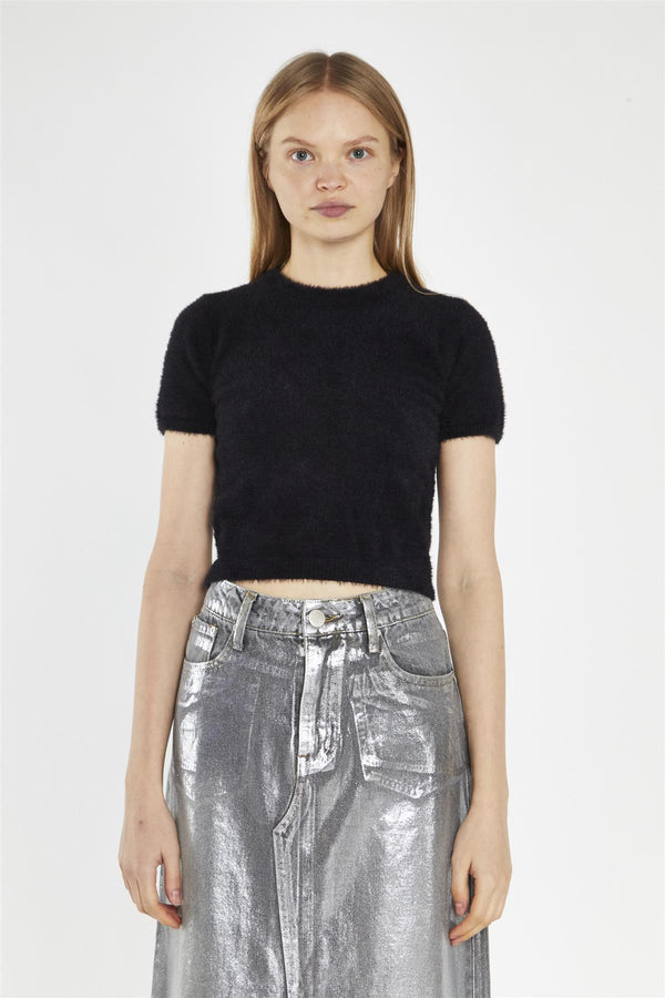 Glamorous Black Fluffy Knit Crop-Jumper