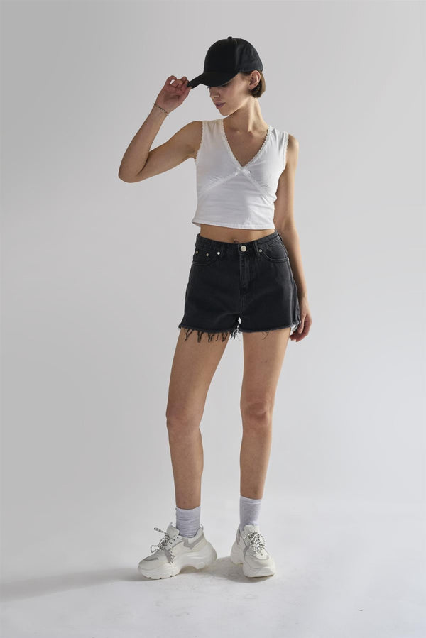 glamorous Black Frayed Hems Denim Shorts