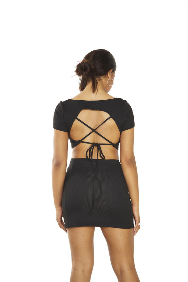 Glamorous Black Front Split Mini-Skirt