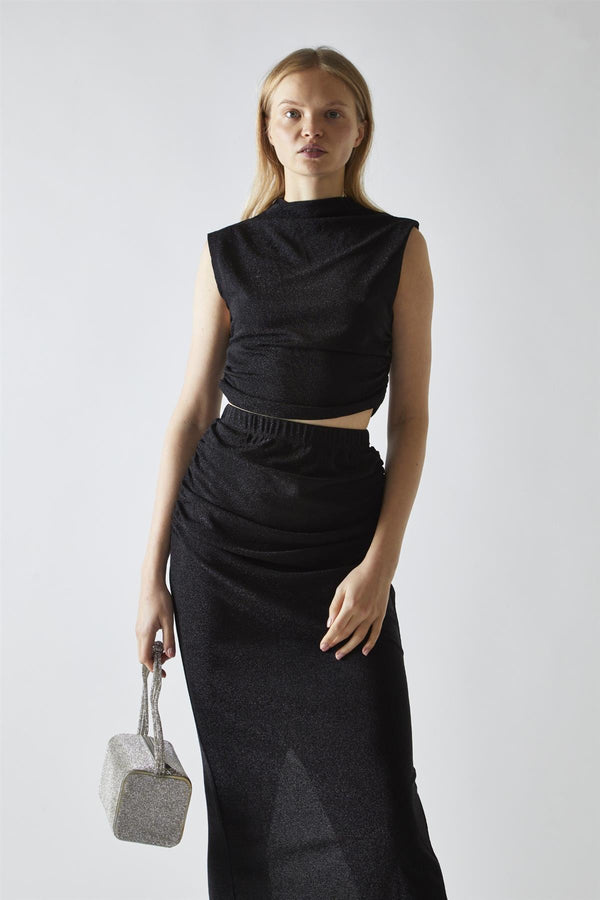 Glamorous Black-Glitter High-neck Crop-Top