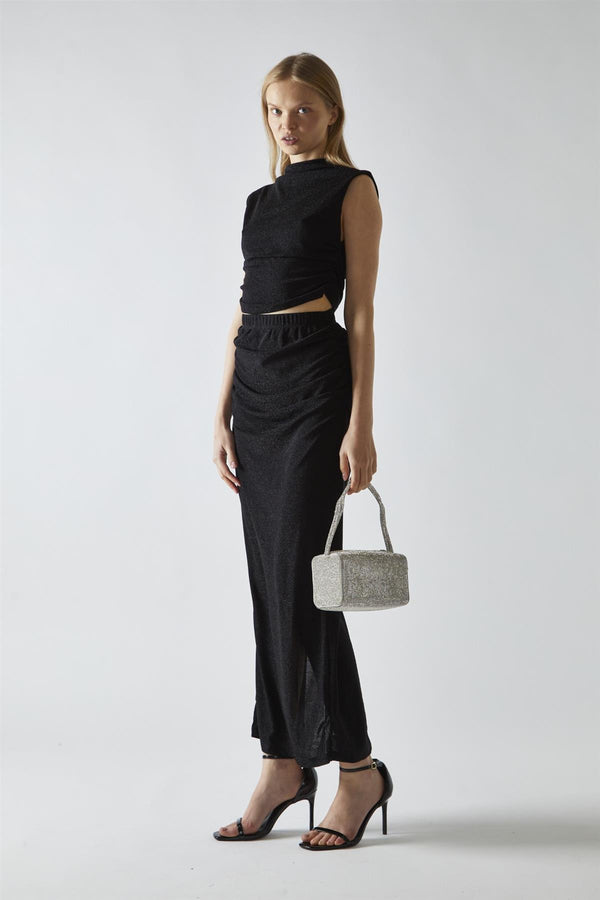 Glamorous Black-Glitter High-neck Crop-Top