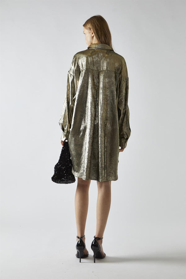Glamorous Black-Gold Metallic Hi-Low Shirt-Dress