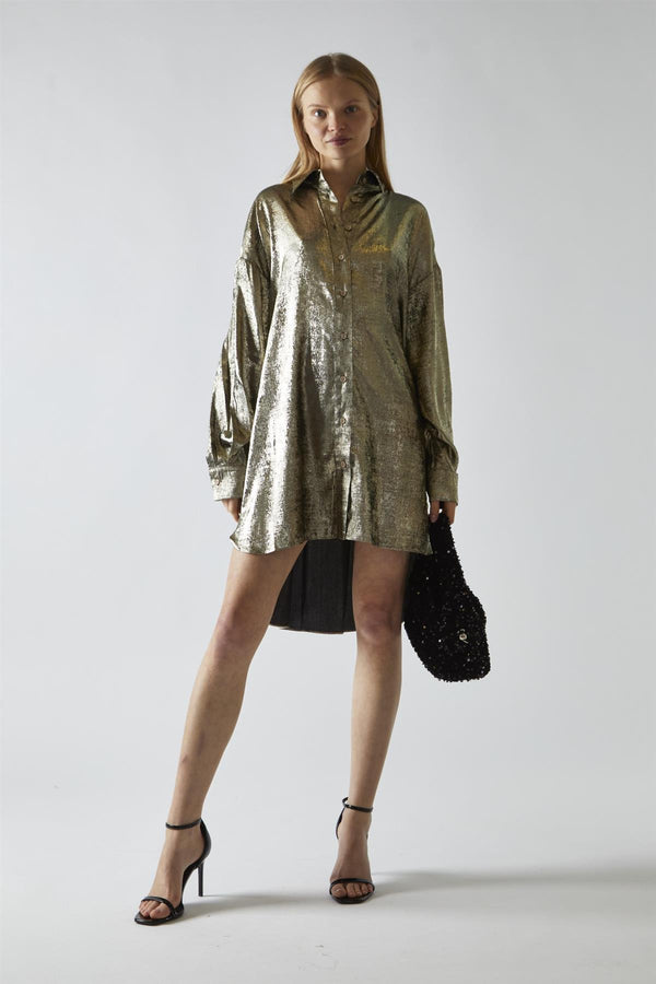 glamorous Black-Gold Metallic Hi-Low Shirt-Dress