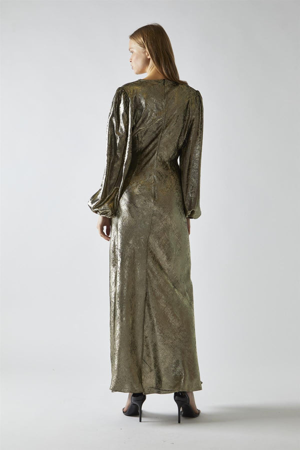 Glamorous Black Gold Metallic V-Neck Maxi-Dress