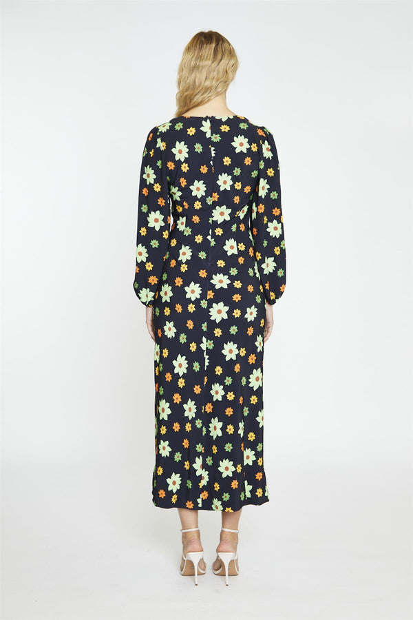 Glamorous Black-Green Flower V-Neck Maxi-Dress