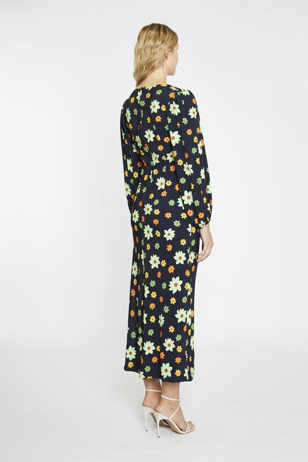 Glamorous Black-Green Flower V-Neck Maxi-Dress