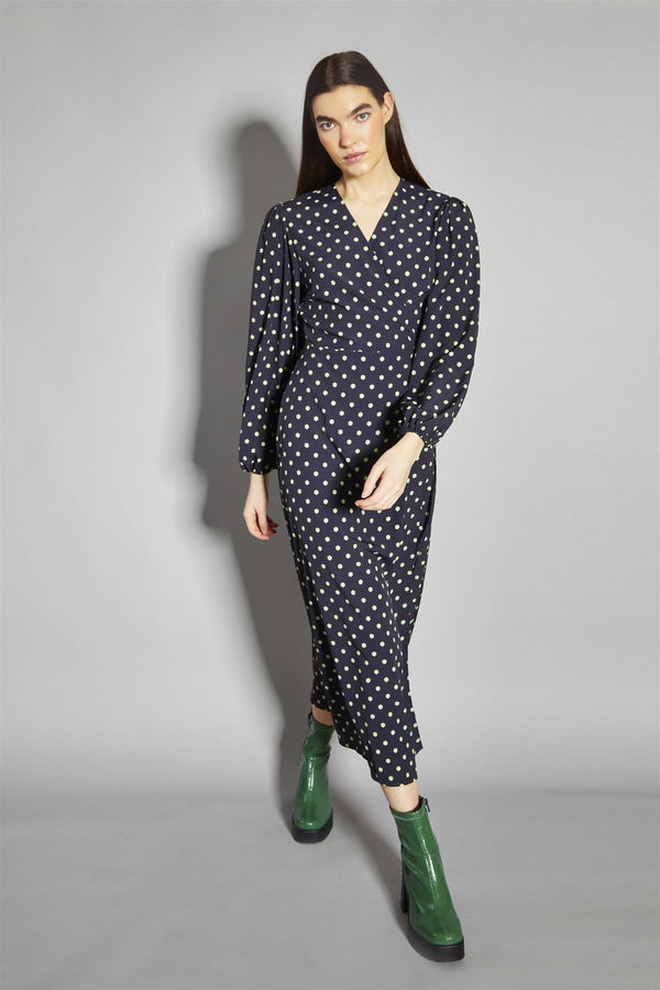 Glamorous Black-Green Geo-Daisy Wrap Maxi-Dress