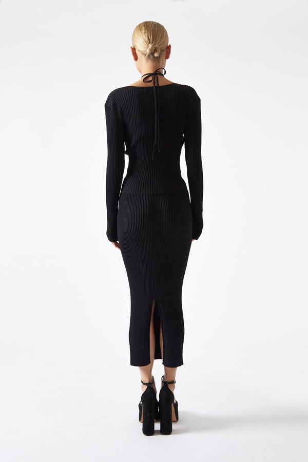 Glamorous Black High-Waist Knit Midaxi-Skirt