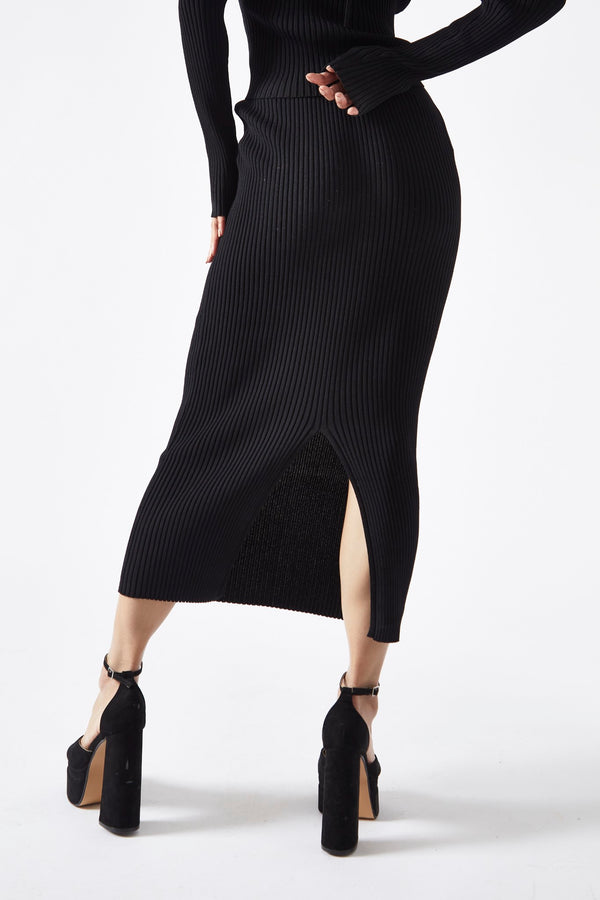 Glamorous Black High-Waist Knit Midaxi-Skirt