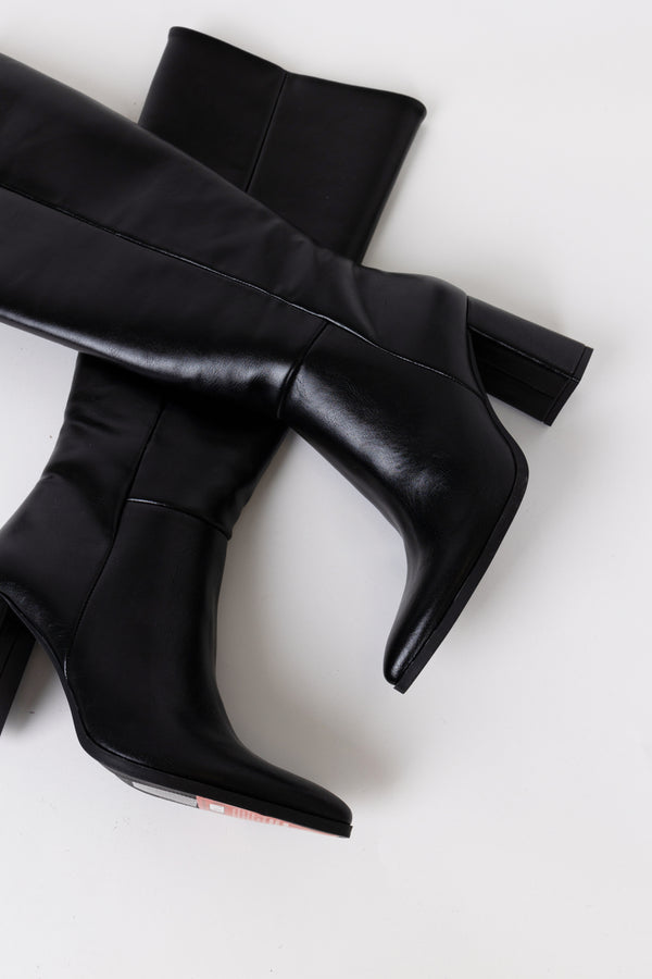 Glamorous Black Knee High Pointed Toe Boots