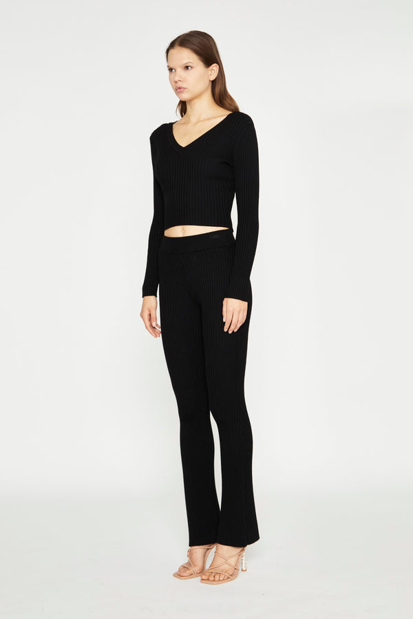 glamorous Black Knitted Flared Trousers