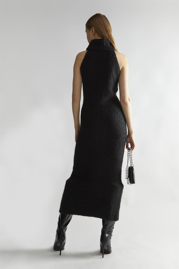 Glamorous Black Knitted Roll-Neck Maxi-Dress