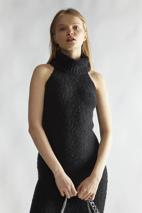 Glamorous Black Knitted Roll-Neck Maxi-Dress