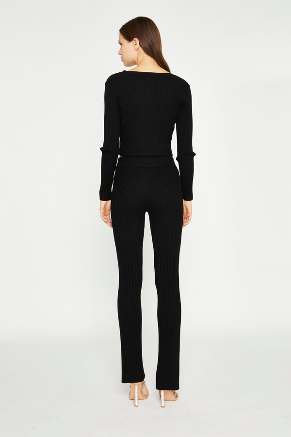 Glamorous Black Knitted V-Neck Crop-Top