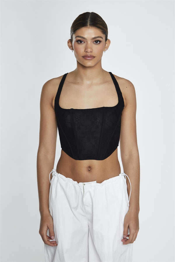 Glamorous Black-Lace Corset Crop-Top